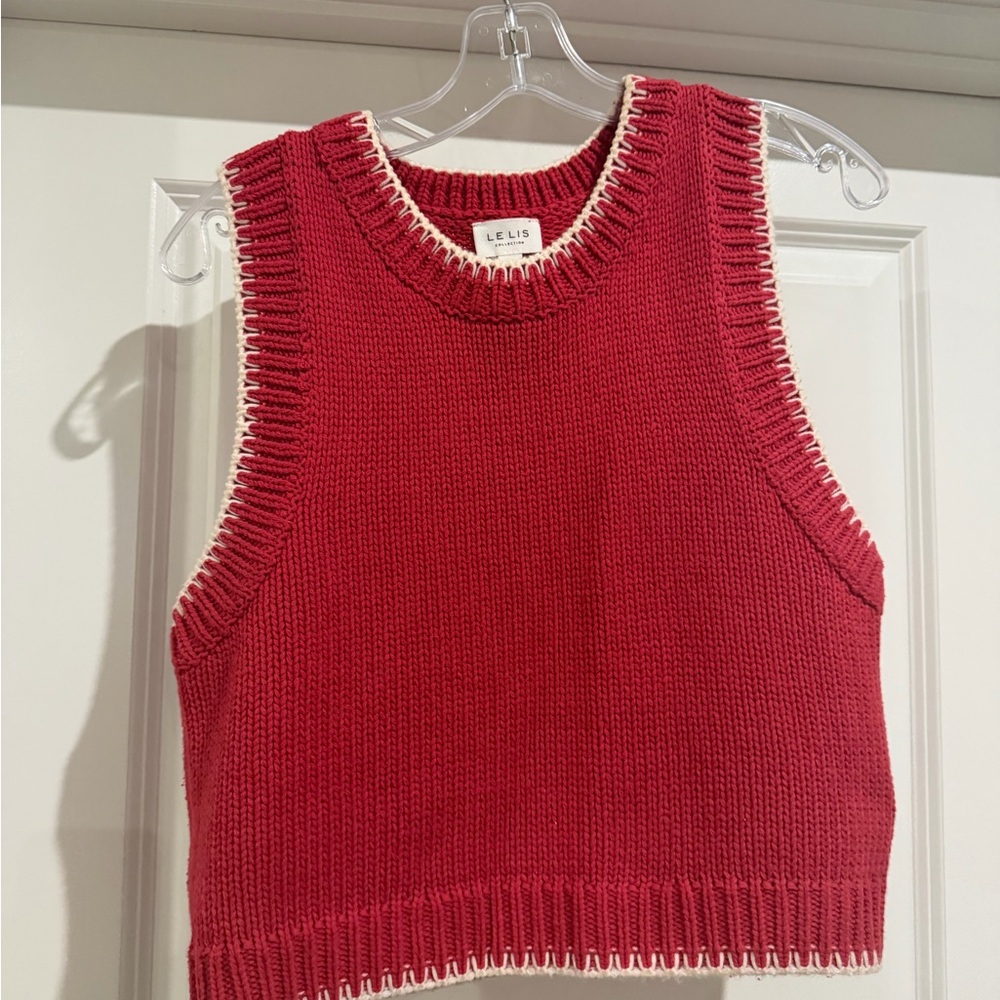 Le Lis Red Knit Top with Cream Trim